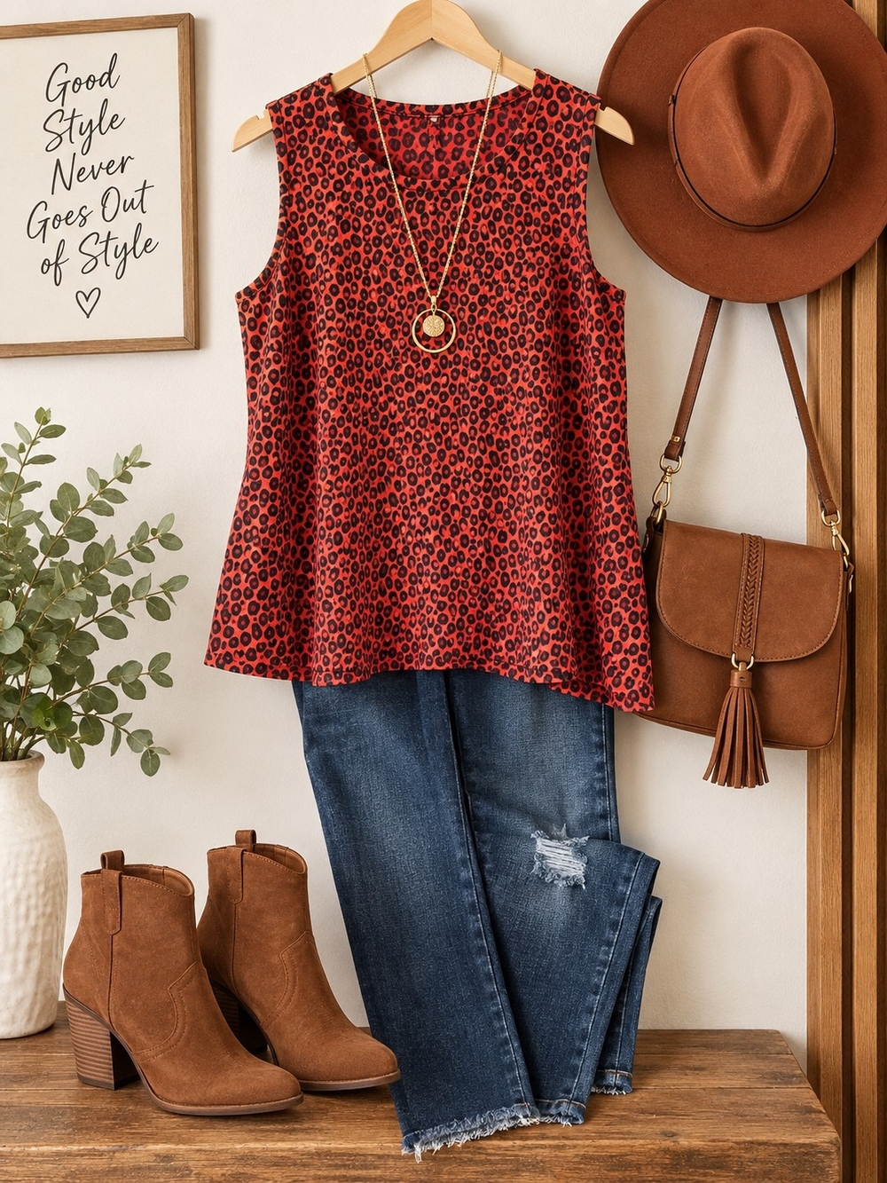 River chase Red & Black Leopard Print Sleeveless Top